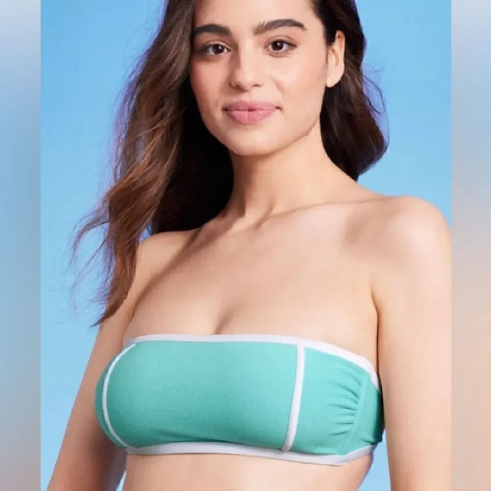Kona Sol Bandeau Terry Cloth Aqua and White Swimsuit NWT Size XL